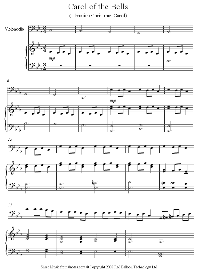 Sheet music for carol of the bells piano pdf